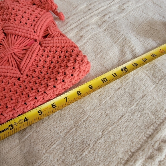 Nanette Lepore Macrame Crossbody Boho Beach Purse Zip Melon Pink - Picture 6 of 10